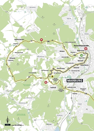 Die Strecke in und rund um Marburg führt auch durch mehrere Außenstadtteile. © Deutschland Tour